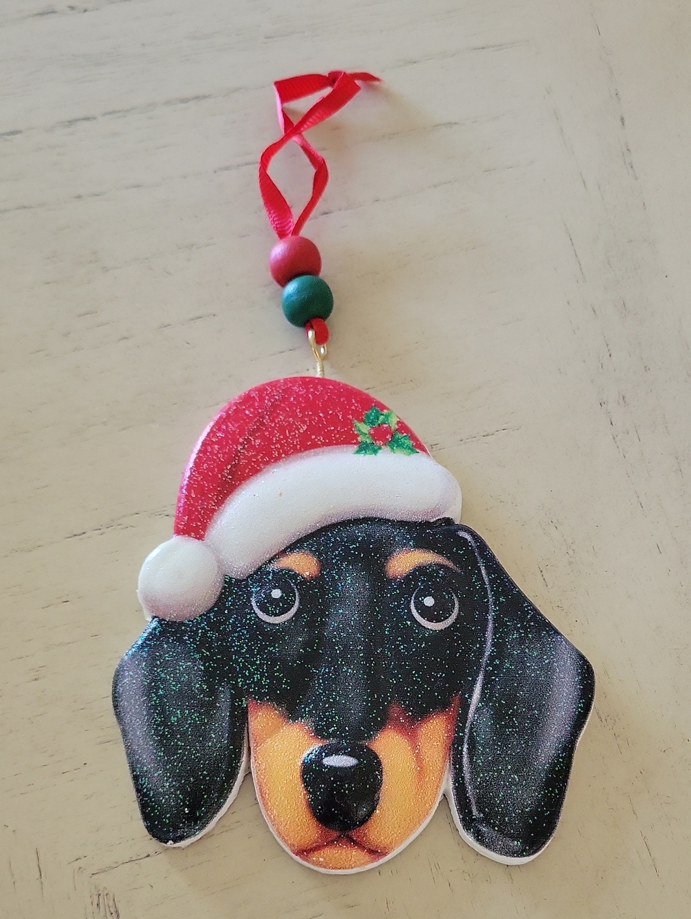 Holiday Dachshund Ornament - Black & Red Festive Dog Decoration